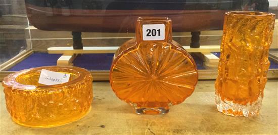 3 pieces orange glass Whitefriars